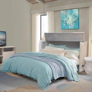Universal Queen Size Wooden Cabinet Bed w/ Rattan Decor, USB Port, Drawer & 6-Inch Tri-fold Memory Foam Mattress - FREE SHIPPING !!!