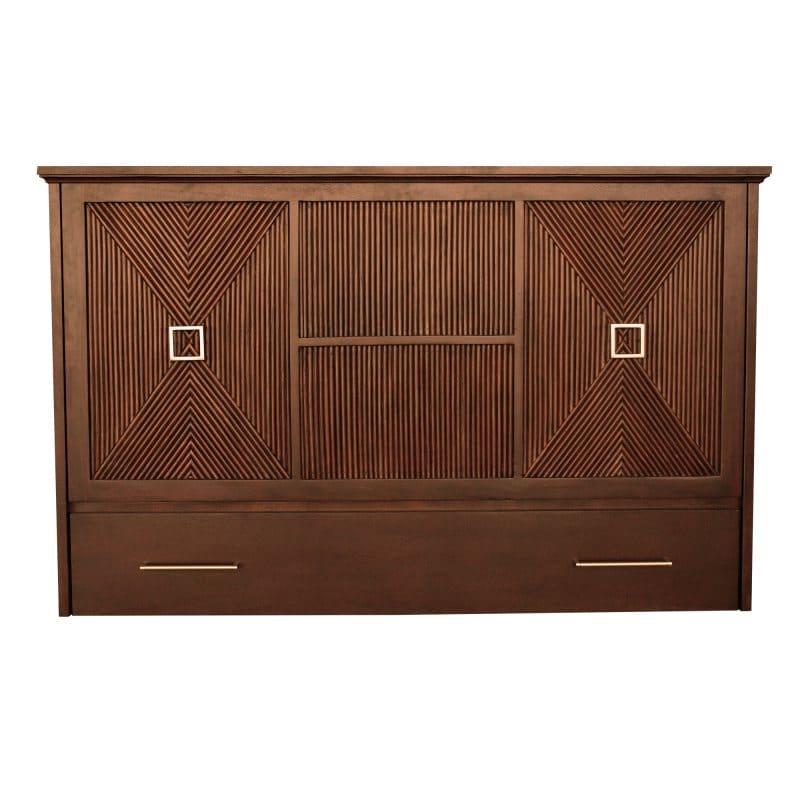 Universal Queen Size Wooden Cabinet Bed w/ Rattan Decor, USB Port, Drawer & 6-Inch Tri-fold Memory Foam Mattress - FREE SHIPPING !!!