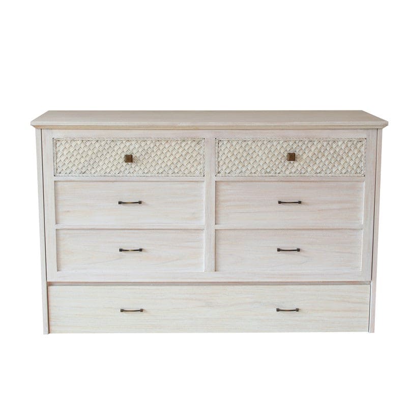Kona Queen Size Wooden Cabinet Bed w/ Rattan Decor, USB Port, Drawer & 6-Inch Tri-fold Memory Foam Mattress - FREE SHIPPING !!!