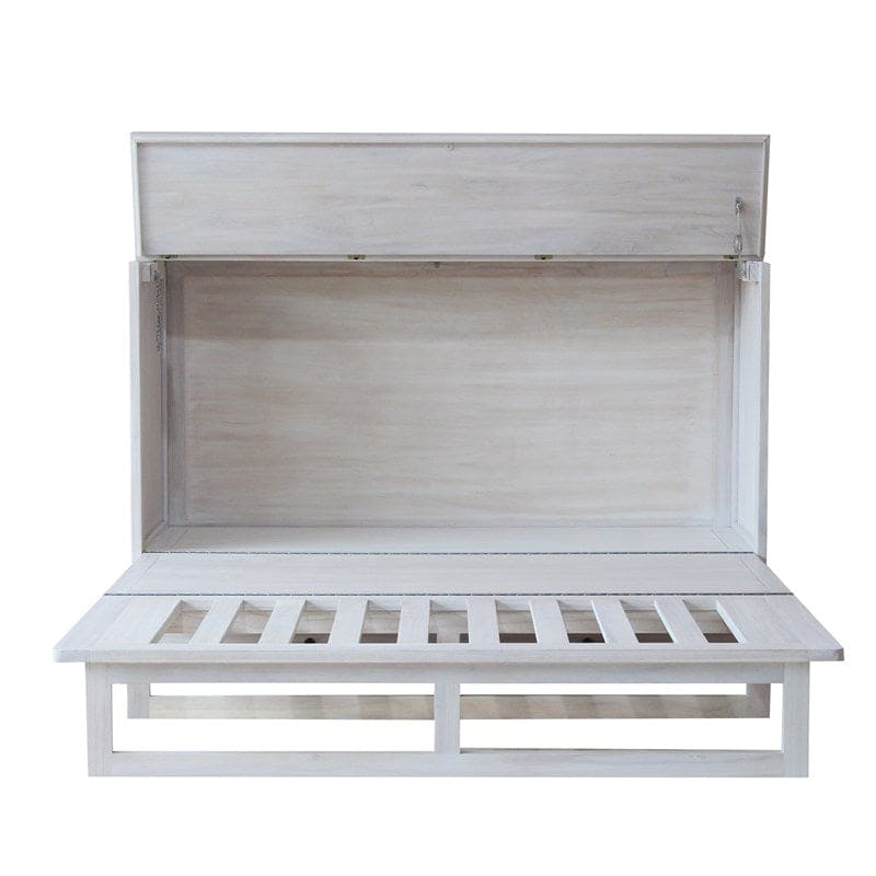 Kona Queen Size Wooden Cabinet Bed w/ Rattan Decor, USB Port, Drawer & 6-Inch Tri-fold Memory Foam Mattress - FREE SHIPPING !!!