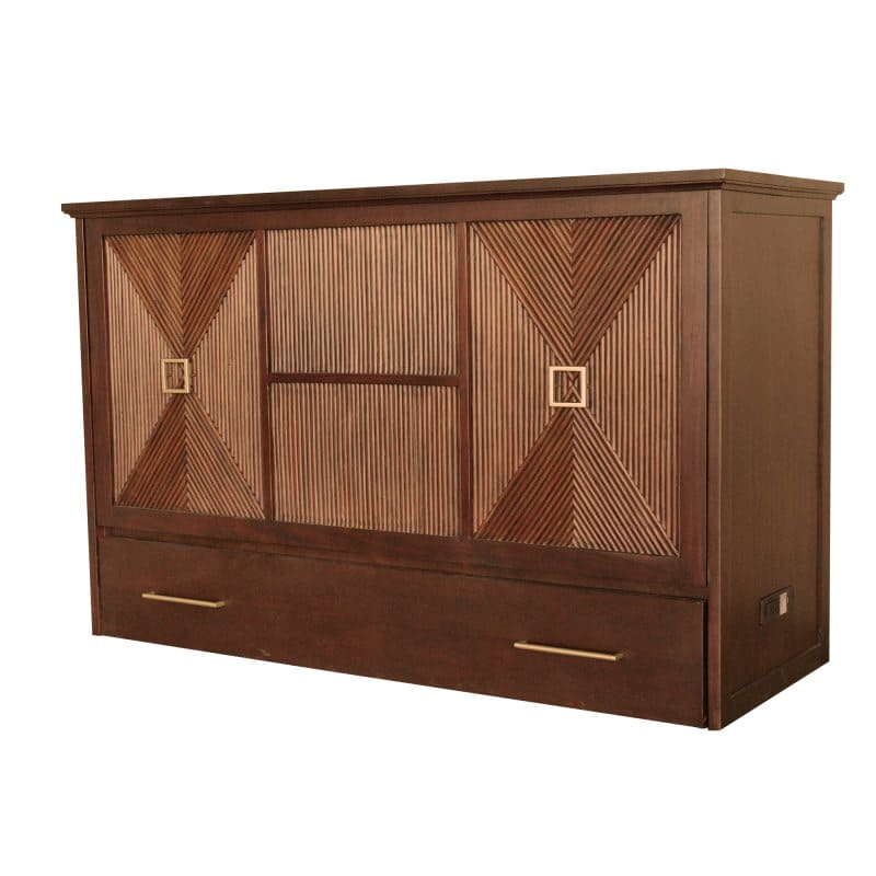 Universal Queen Size Wooden Cabinet Bed w/ Rattan Decor, USB Port, Drawer & 6-Inch Tri-fold Memory Foam Mattress - FREE SHIPPING !!!