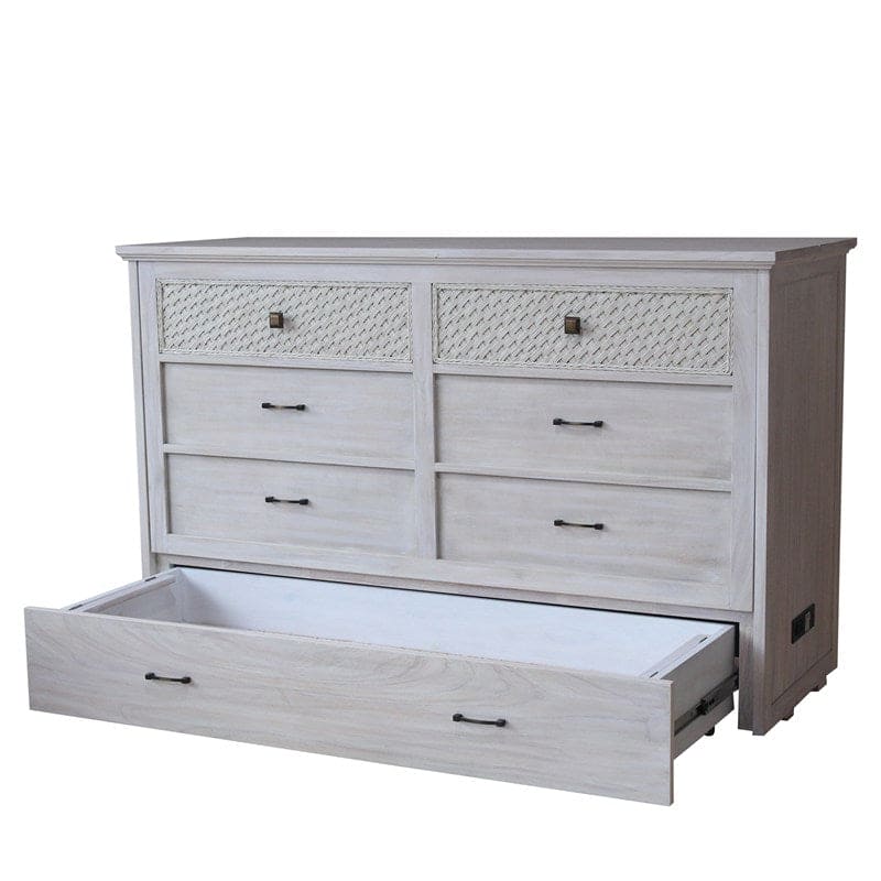 Kona Queen Size Wooden Cabinet Bed w/ Rattan Decor, USB Port, Drawer & 6-Inch Tri-fold Memory Foam Mattress - FREE SHIPPING !!!