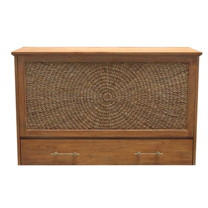 Key Largo Queen Size Wooden Cabinet Bed w/ Abaca Decor, USB Port, Drawer & 6-Inch Tri-fold Memory Foam Mattress - FREE SHIPPING !!!