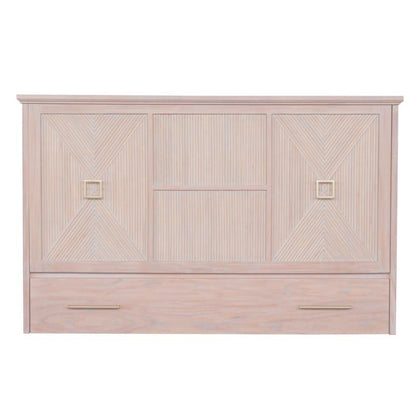 Universal Queen Size Wooden Cabinet Bed w/ Rattan Decor, USB Port, Drawer & 6-Inch Tri-fold Memory Foam Mattress - FREE SHIPPING !!!