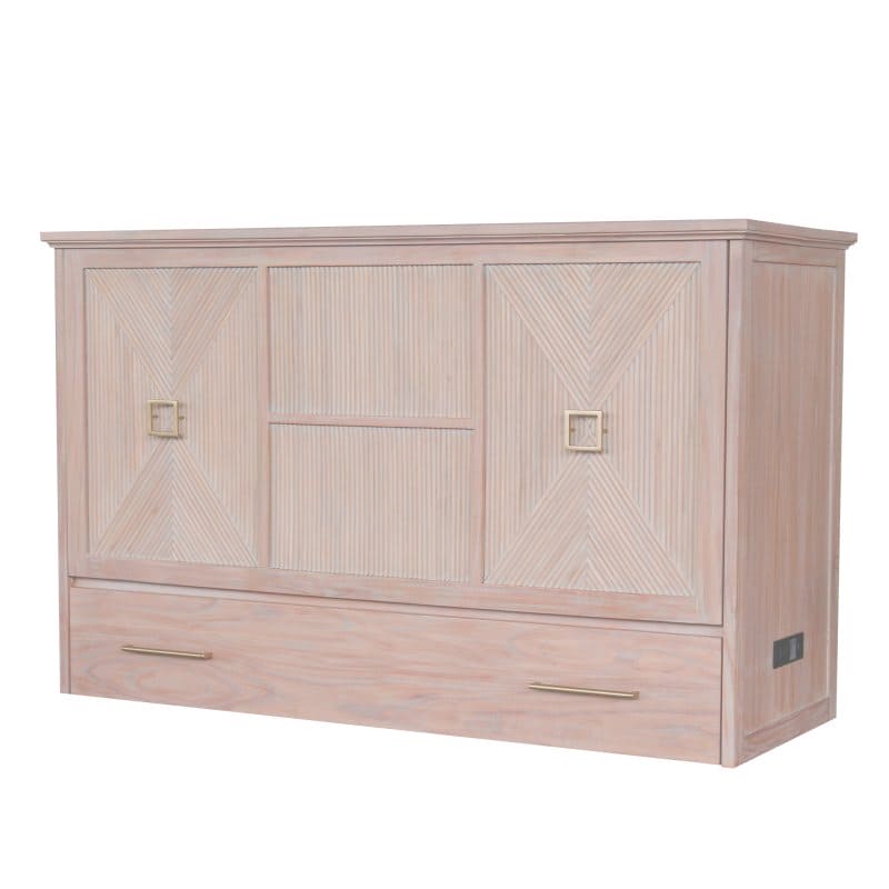 Universal Queen Size Wooden Cabinet Bed w/ Rattan Decor, USB Port, Drawer & 6-Inch Tri-fold Memory Foam Mattress - FREE SHIPPING !!!
