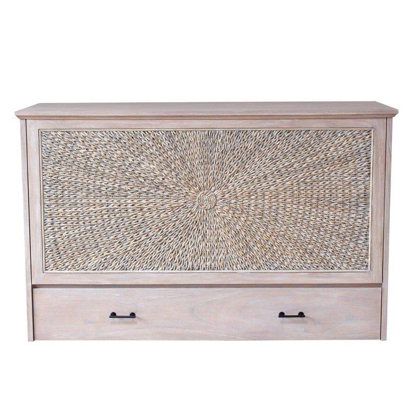 Key Largo Queen Size Wooden Cabinet Bed w/ Abaca Decor, USB Port, Drawer & 6-Inch Tri-fold Memory Foam Mattress - FREE SHIPPING !!!