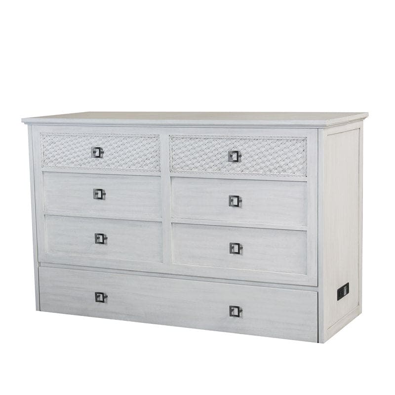 Kona Queen Size Wooden Cabinet Bed w/ Rattan Decor, USB Port, Drawer & 6-Inch Tri-fold Memory Foam Mattress - FREE SHIPPING !!!
