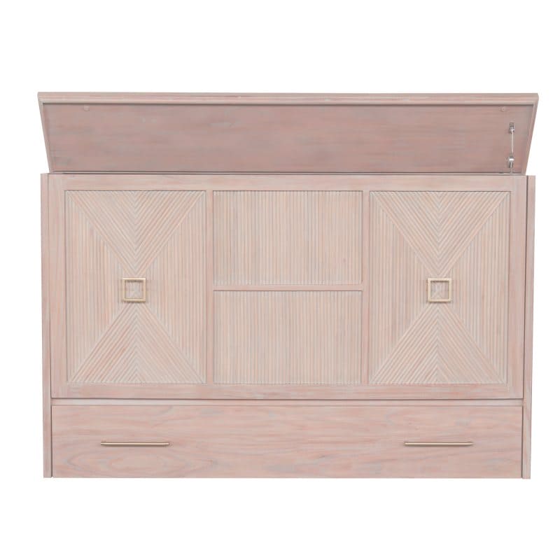 Universal Queen Size Wooden Cabinet Bed w/ Rattan Decor, USB Port, Drawer & 6-Inch Tri-fold Memory Foam Mattress - FREE SHIPPING !!!
