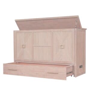 Universal Queen Size Wooden Cabinet Bed w/ Rattan Decor, USB Port, Drawer & 6-Inch Tri-fold Memory Foam Mattress - FREE SHIPPING !!!