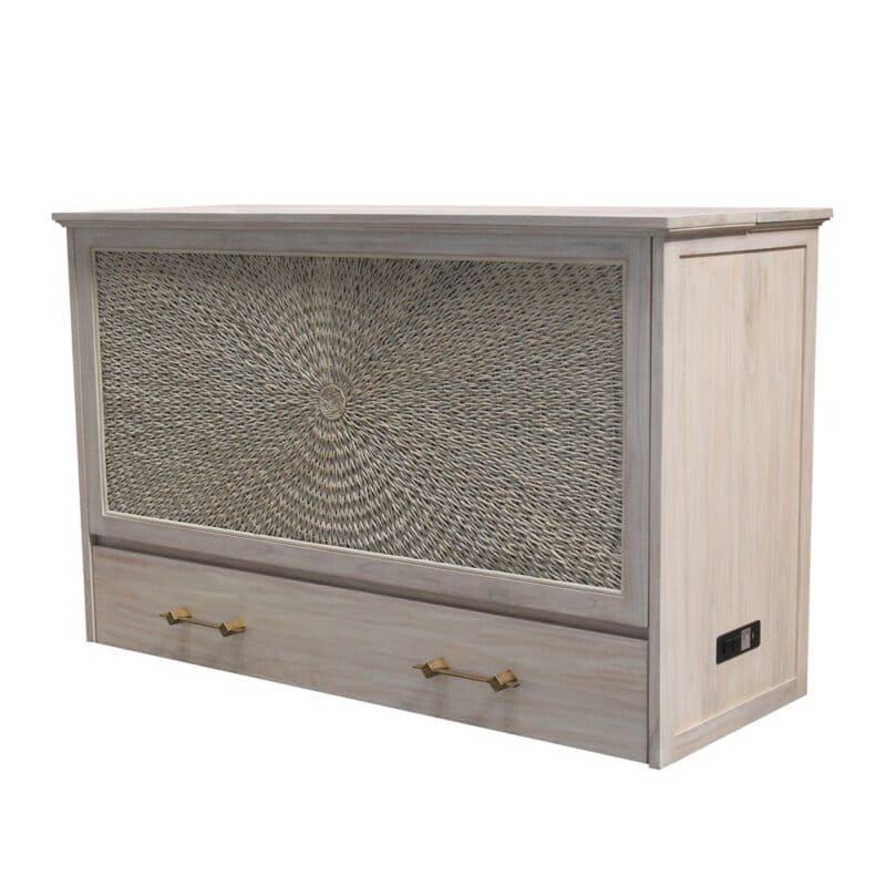 Key Largo Queen Size Wooden Cabinet Bed w/ Abaca Decor, USB Port, Drawer & 6-Inch Tri-fold Memory Foam Mattress - FREE SHIPPING !!!