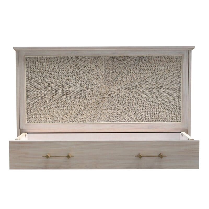 Key Largo Queen Size Wooden Cabinet Bed w/ Abaca Decor, USB Port, Drawer & 6-Inch Tri-fold Memory Foam Mattress - FREE SHIPPING !!!