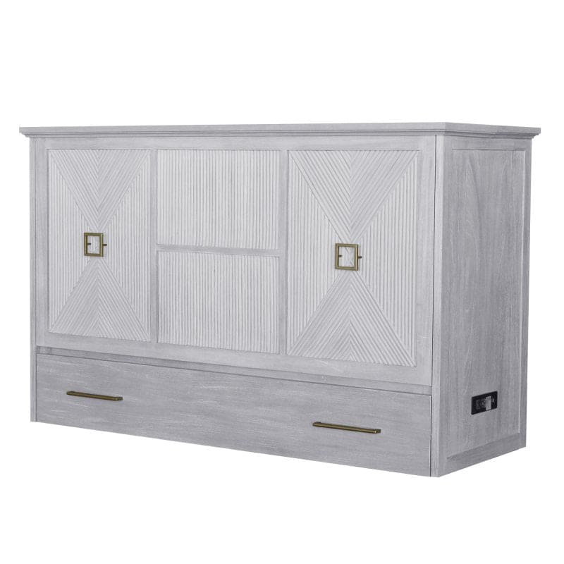 Universal Queen Size Wooden Cabinet Bed w/ Rattan Decor, USB Port, Drawer & 6-Inch Tri-fold Memory Foam Mattress - FREE SHIPPING !!!