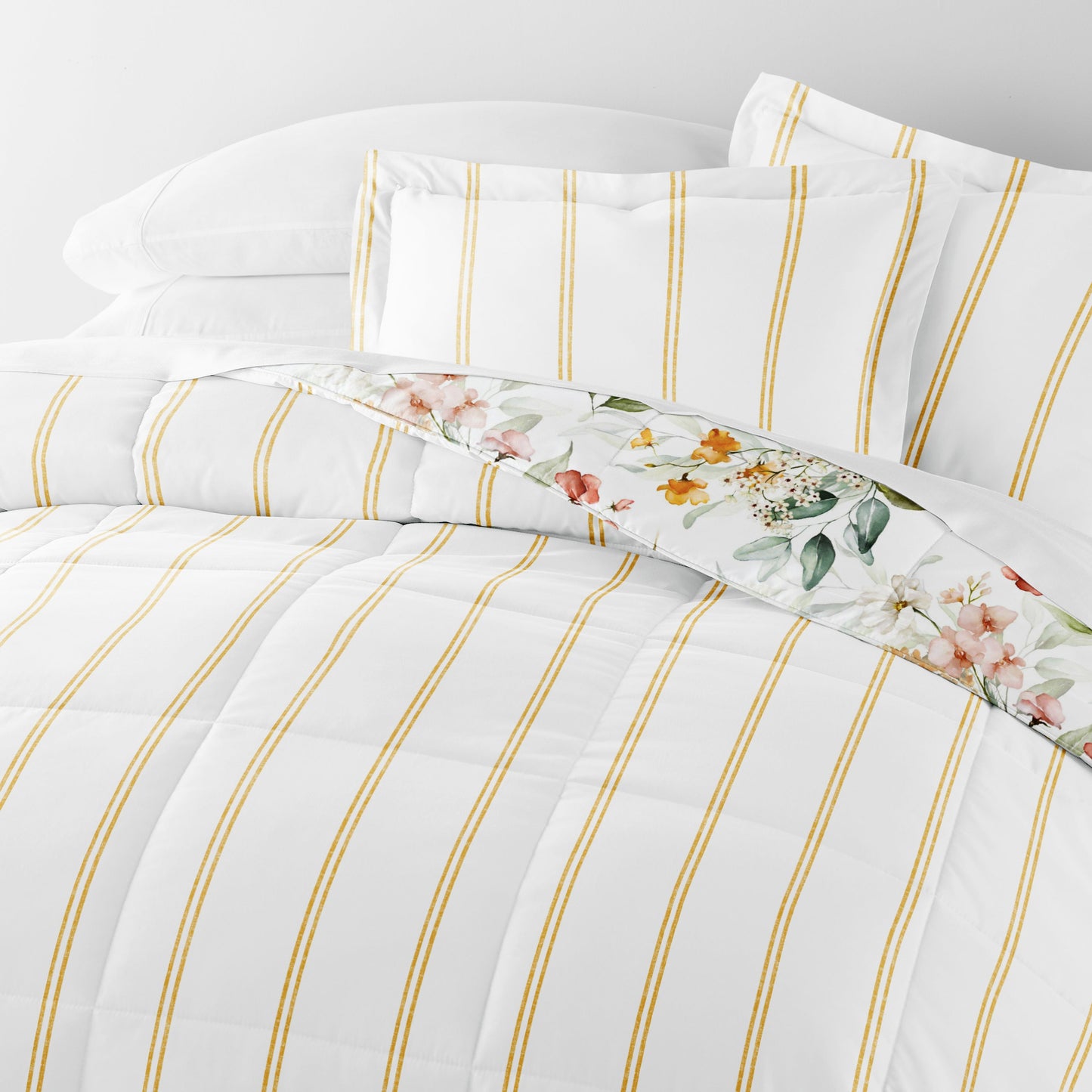 Chintz Floral Stripe Reversible Patterned Down-Alternative Comforter Set
