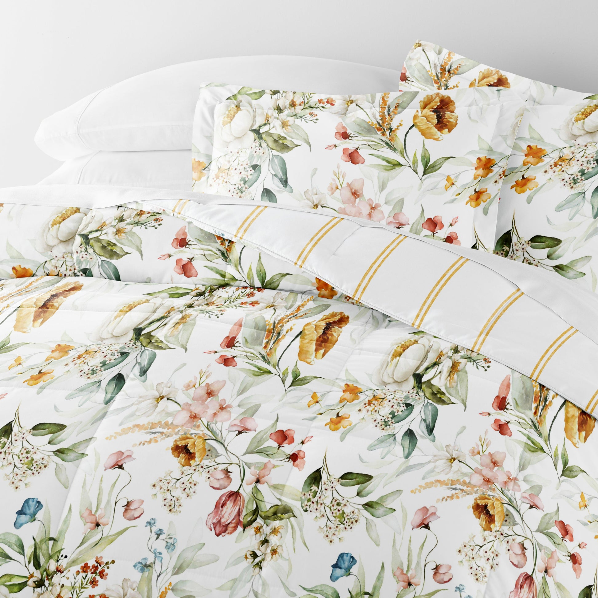 Chintz Floral Stripe Reversible Patterned Down-Alternative Comforter Set