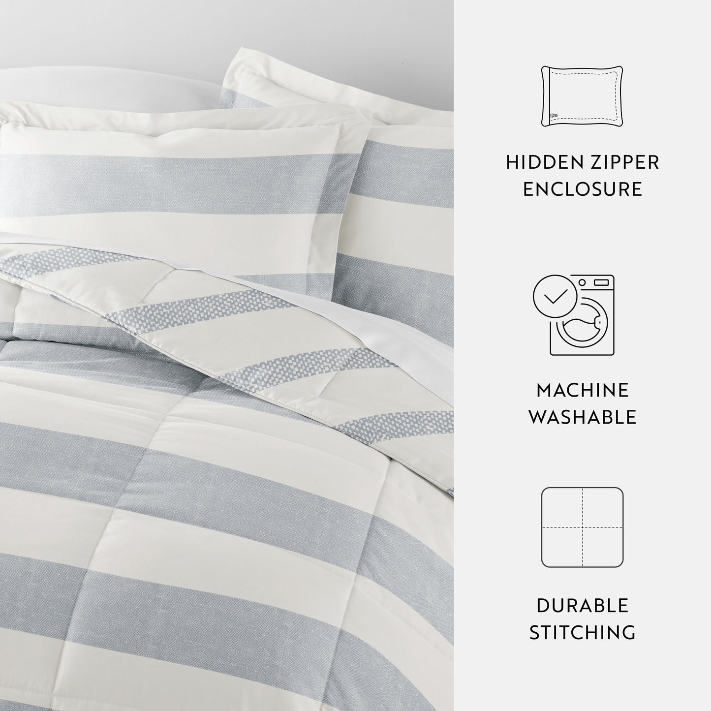 Distressed Stripe Patterned Down-Alternative Comforter Set