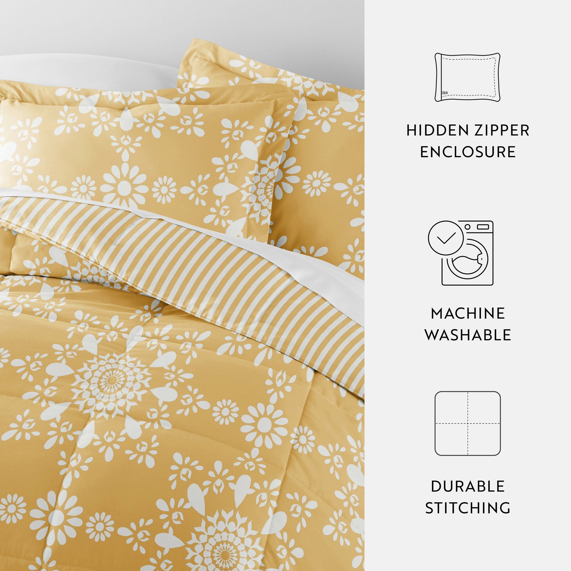 Daisy Medallion Reversible Patterned Down-Alternative Comforter Set
