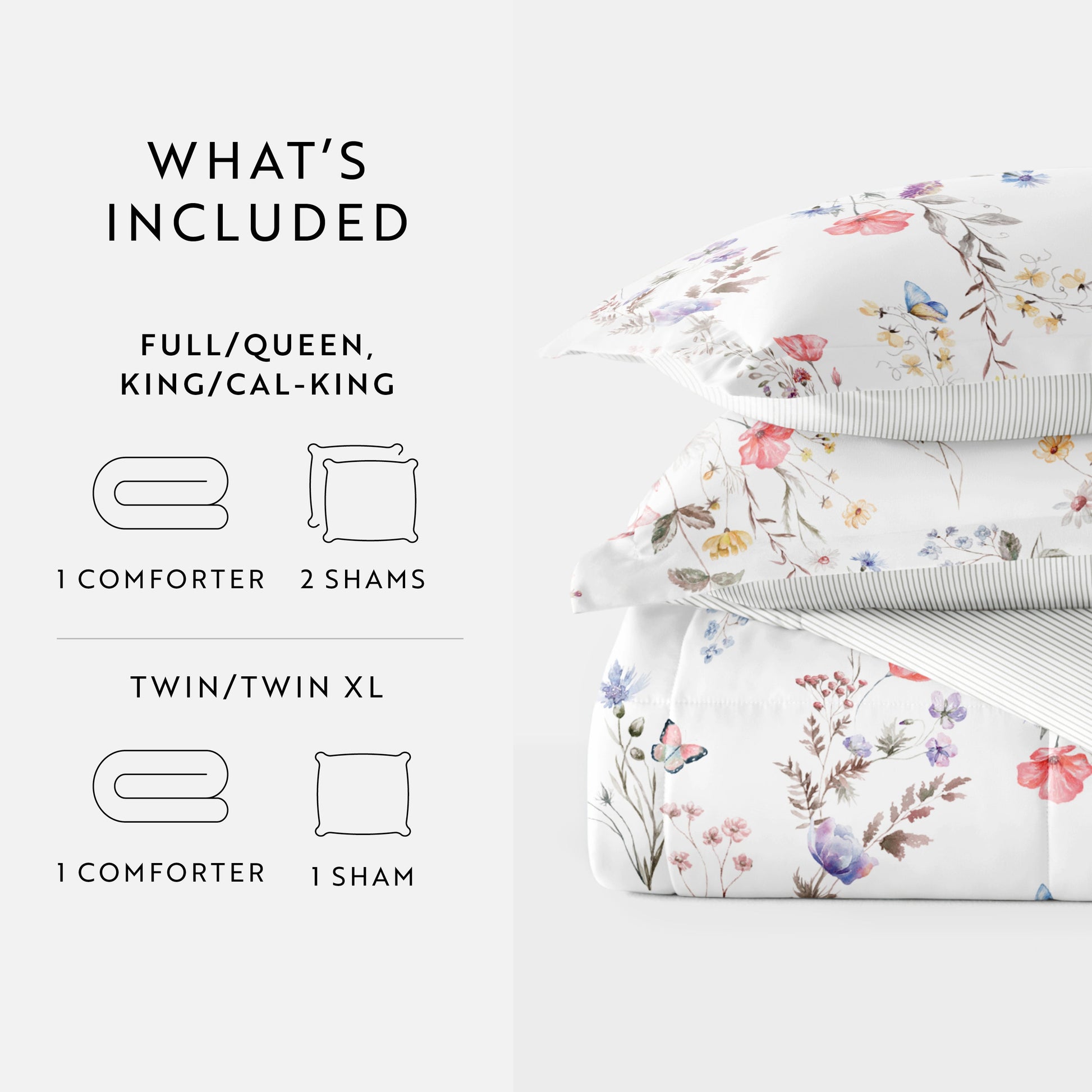 Meadow Floral Stripe Reversible Patterned Down-Alternative Comforter Set