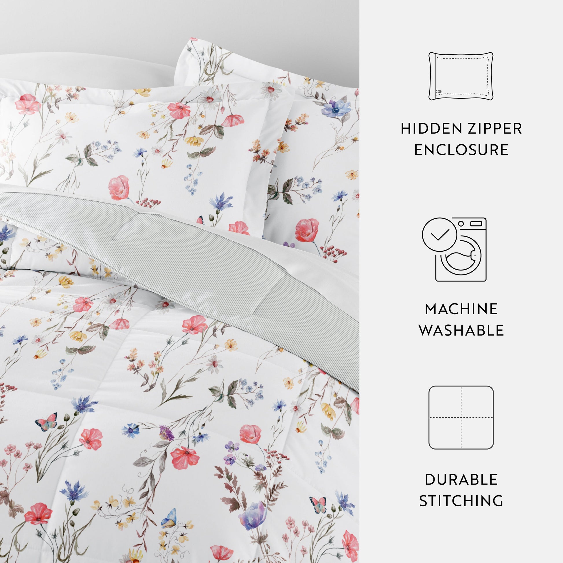 Meadow Floral Stripe Reversible Patterned Down-Alternative Comforter Set