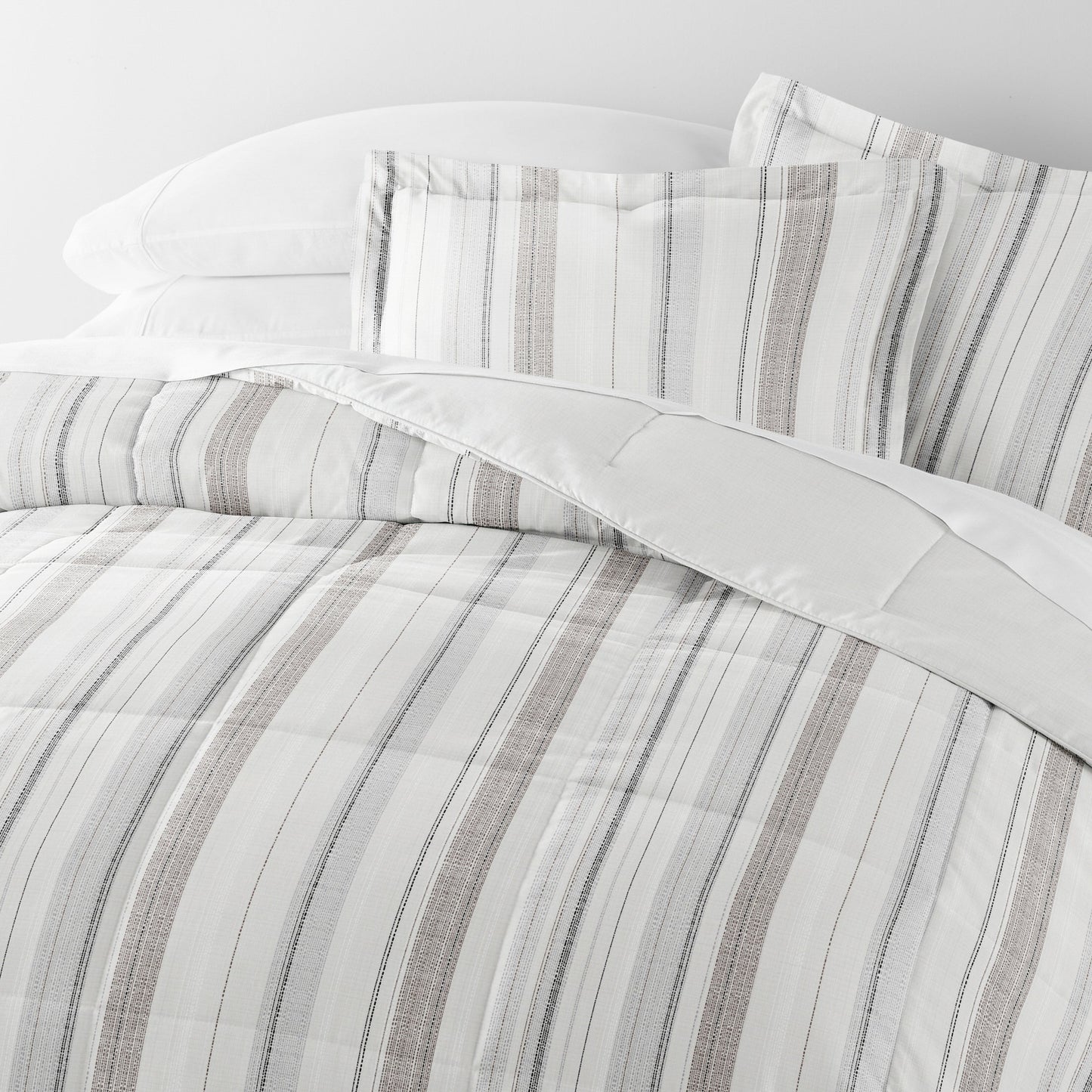 Vertical Stripe Reversible Patterned Down-Alternative Comforter Set