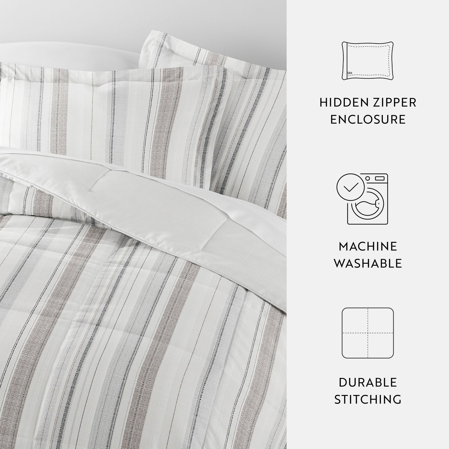 Vertical Stripe Reversible Patterned Down-Alternative Comforter Set