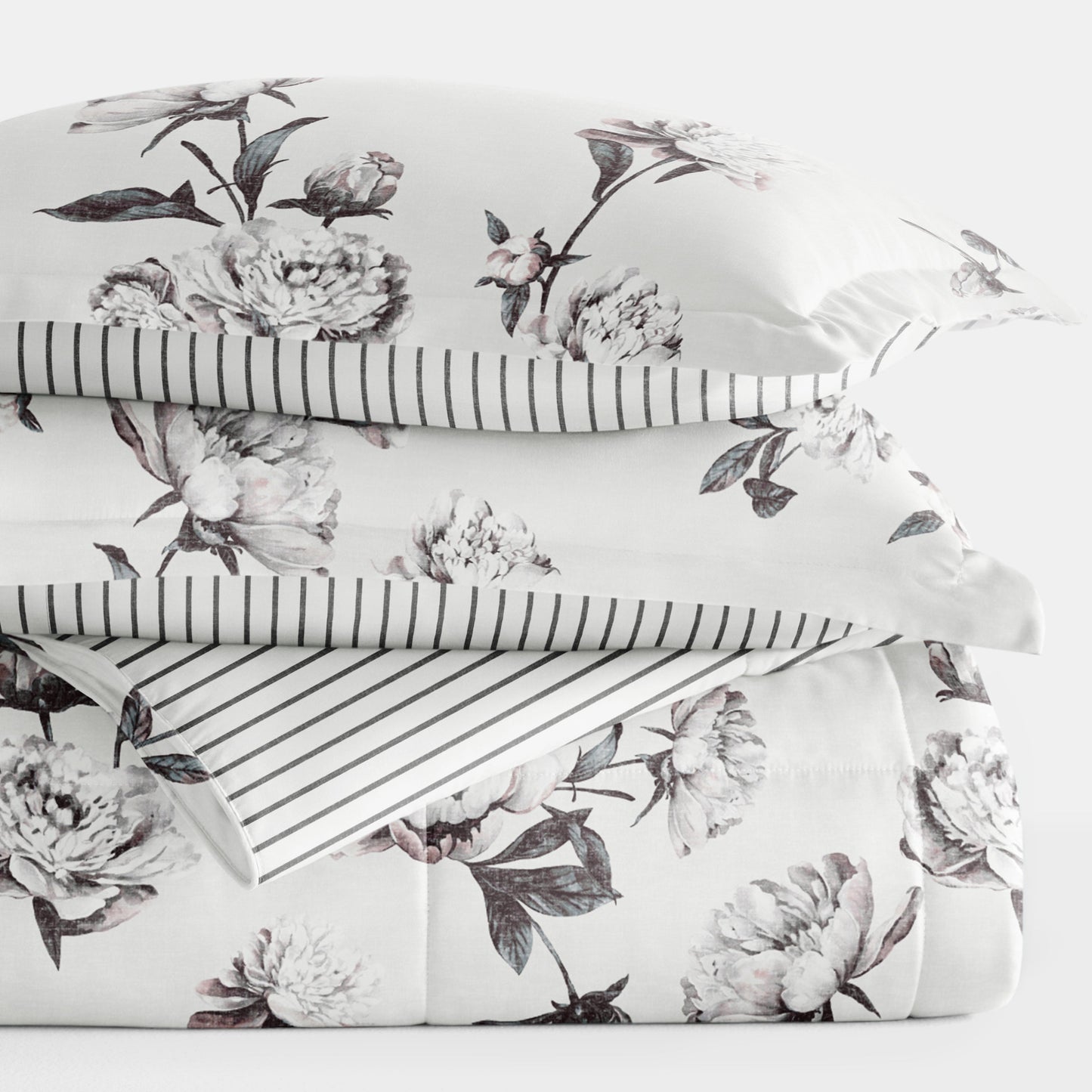 Vintage Magnolia Stripe Reversible Patterned Down-Alternative Comforter Set