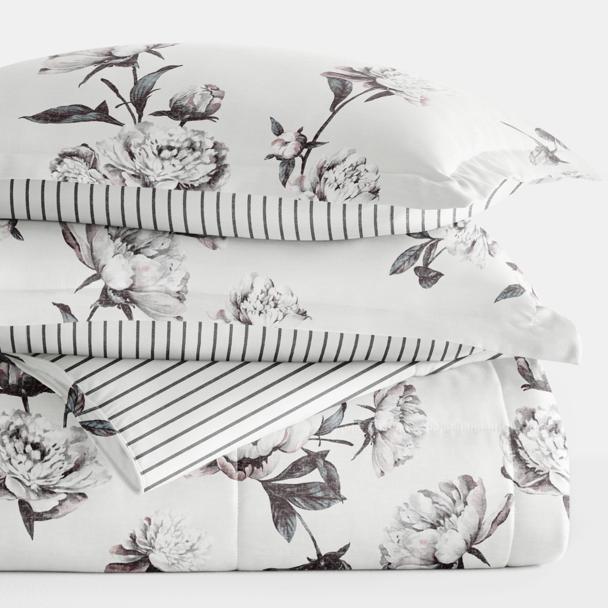 Vintage Magnolia Stripe Reversible Patterned Down-Alternative Comforter Set