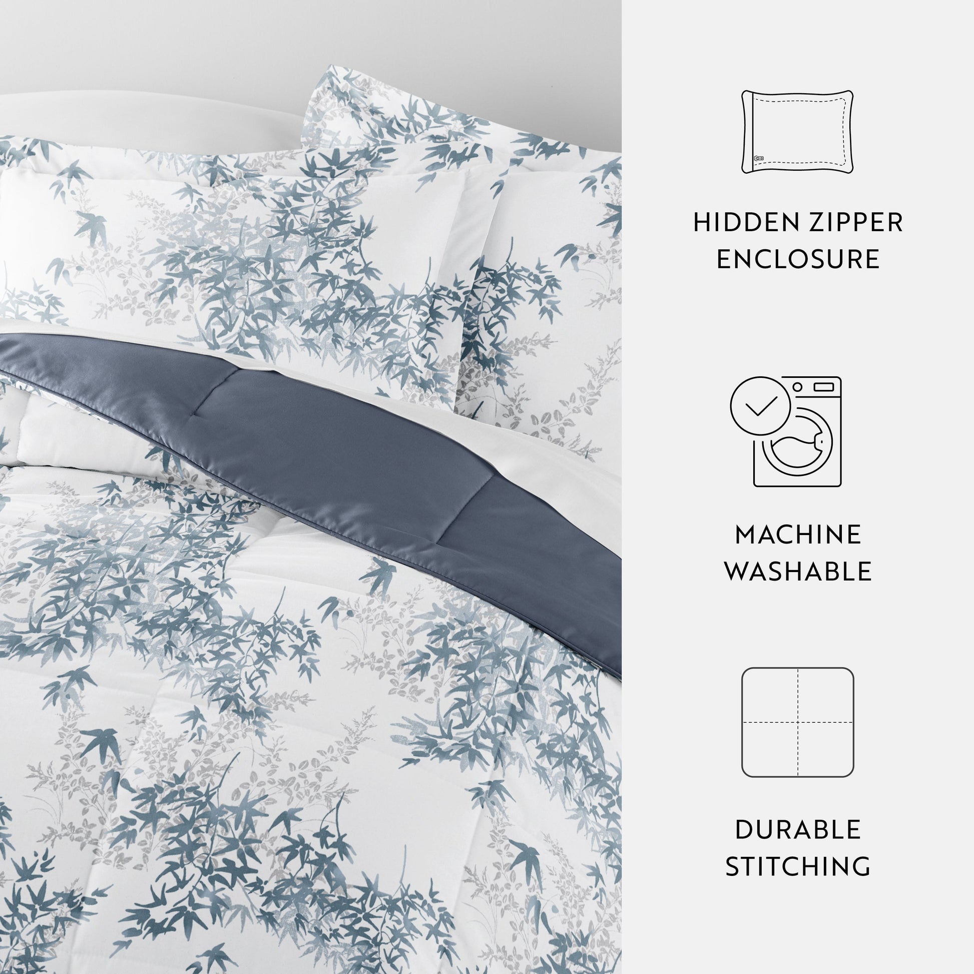 Bamboo Leaves Reversible Patterned Down-Alternative Comforter Set