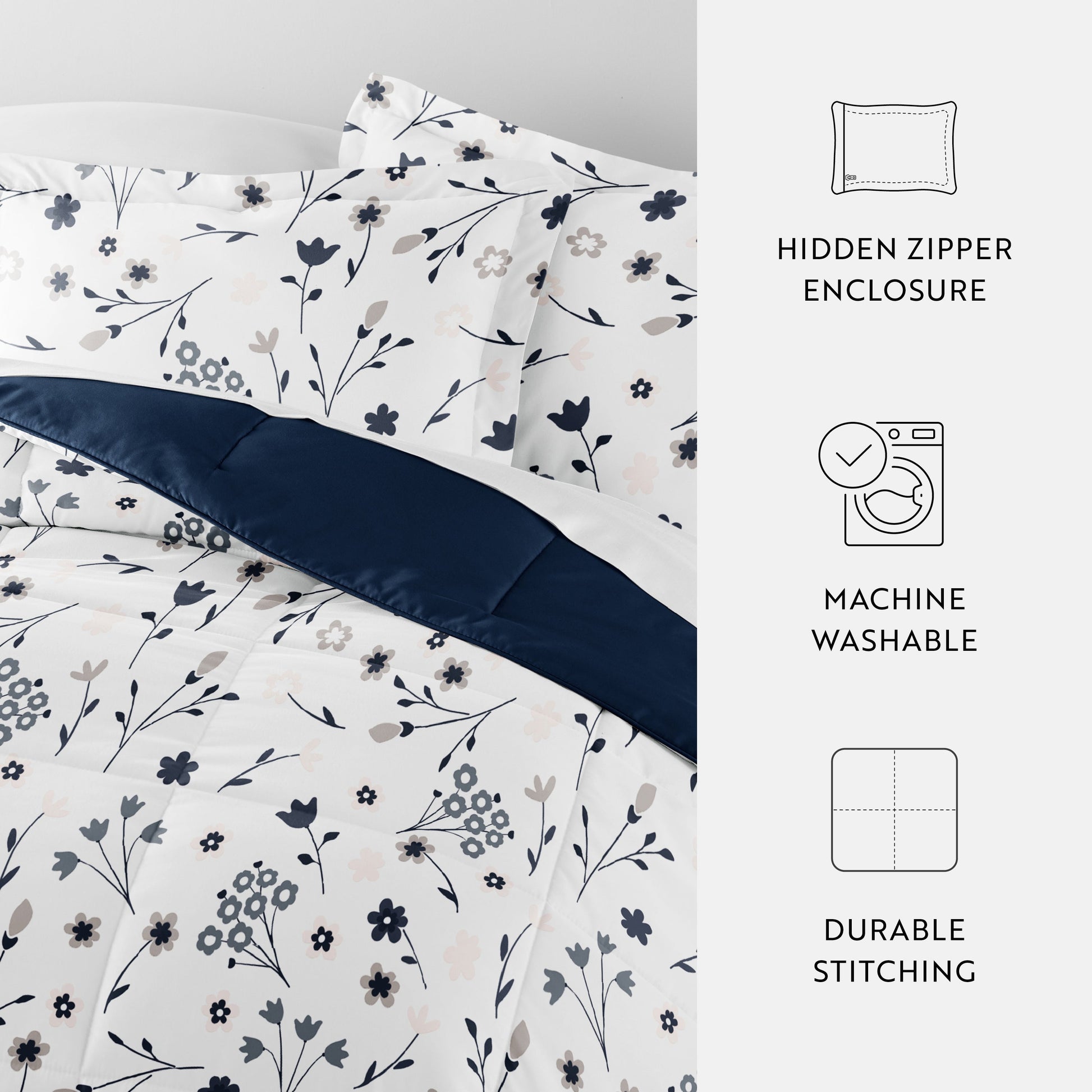 Forget Me Not Reversible Patterned Down-Alternative Comforter Set