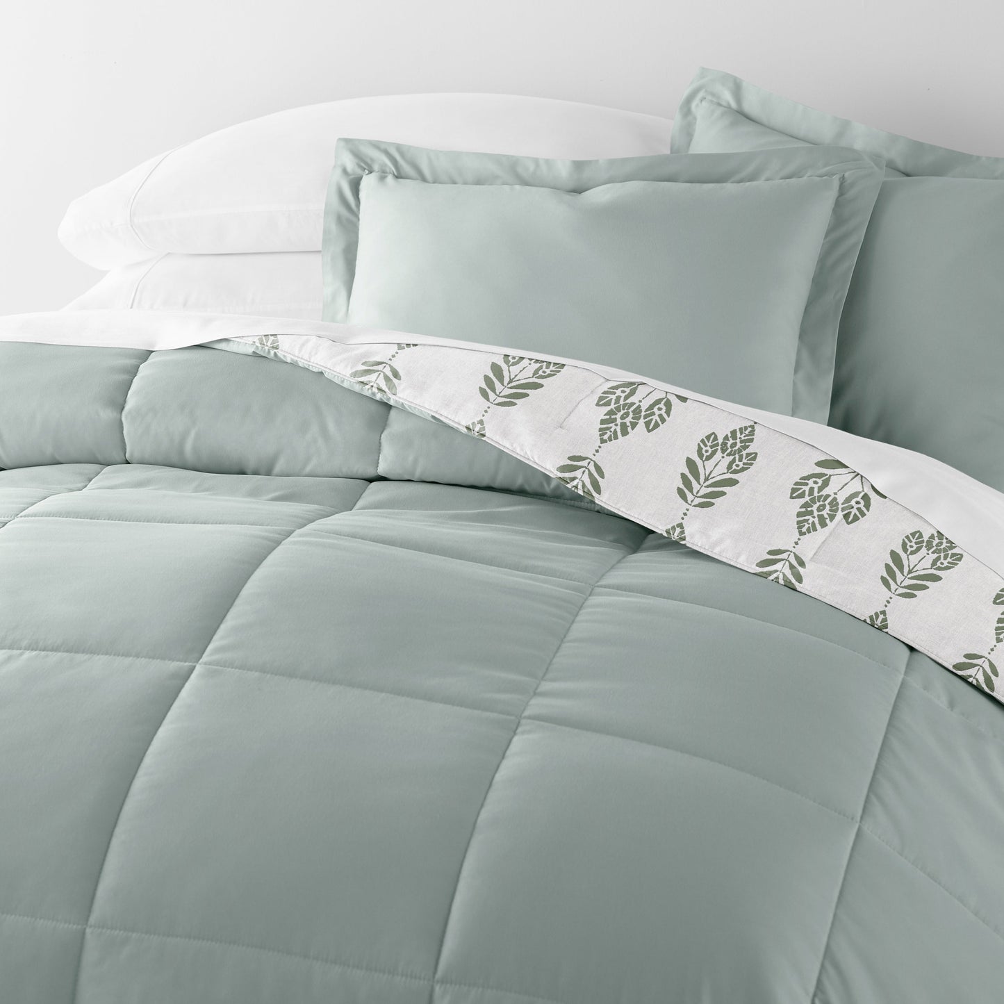 Folk Leaves Reversible Patterned Down-Alternative Comforter Set