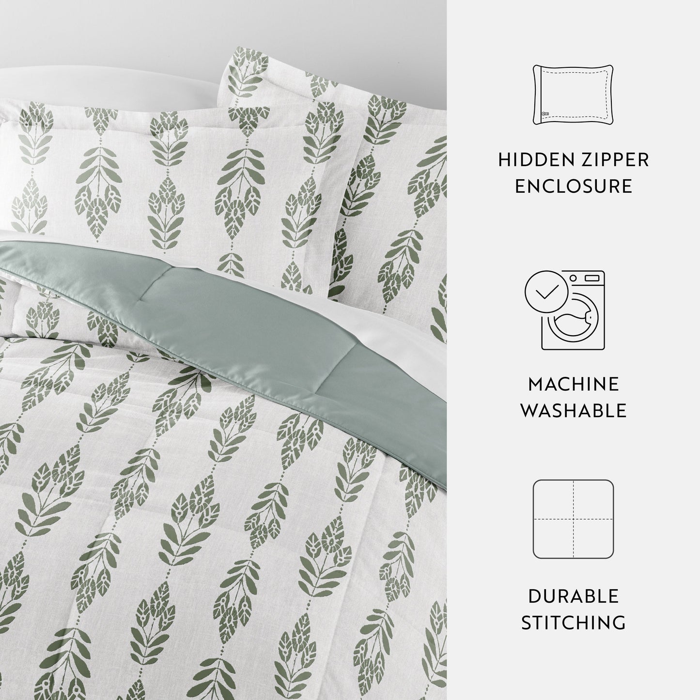 Folk Leaves Reversible Patterned Down-Alternative Comforter Set