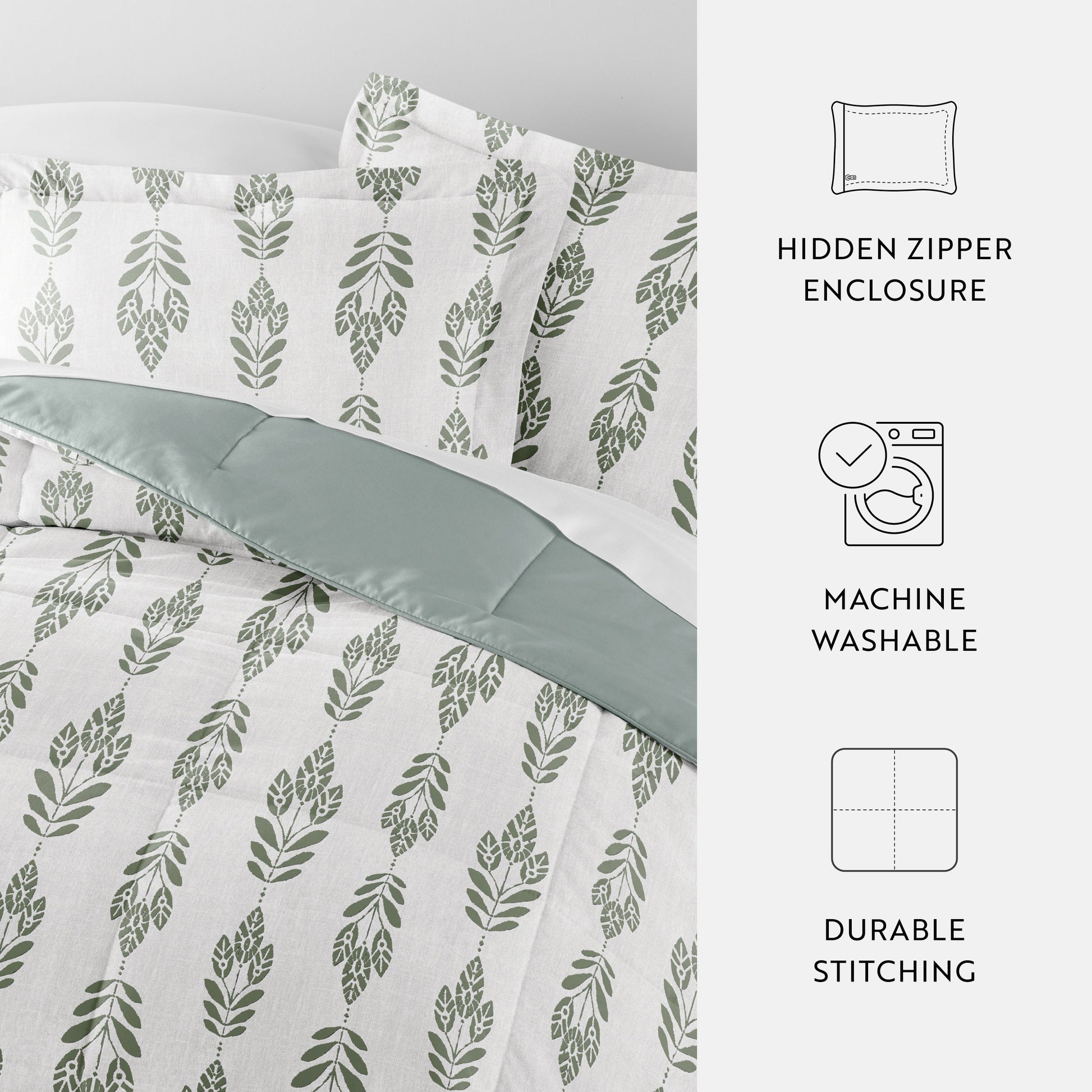 Folk Leaves Reversible Patterned Down-Alternative Comforter Set