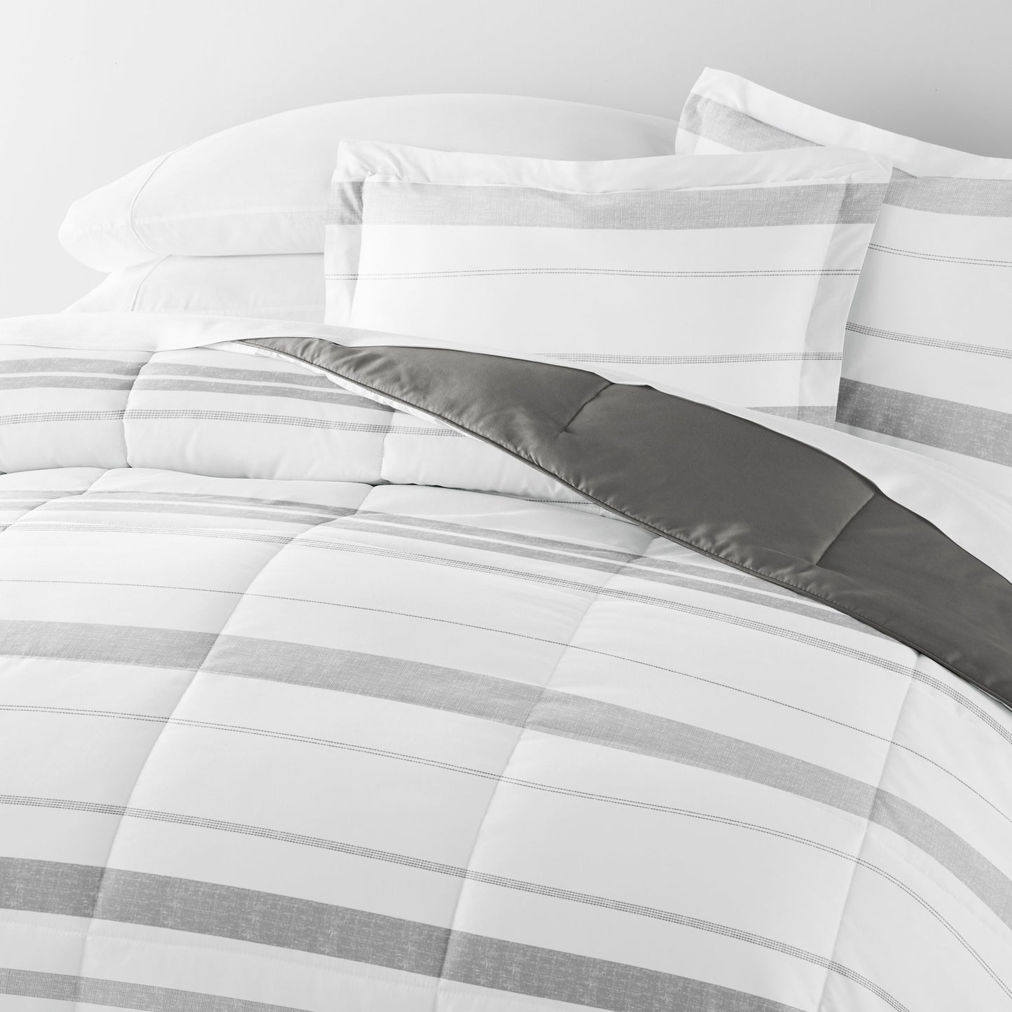 Stitched Stripe Reversible Patterned Down-Alternative Comforter Set