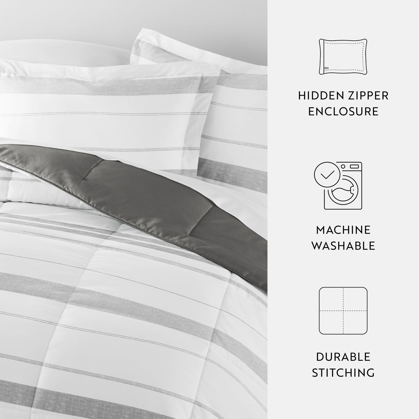 Stitched Stripe Reversible Patterned Down-Alternative Comforter Set