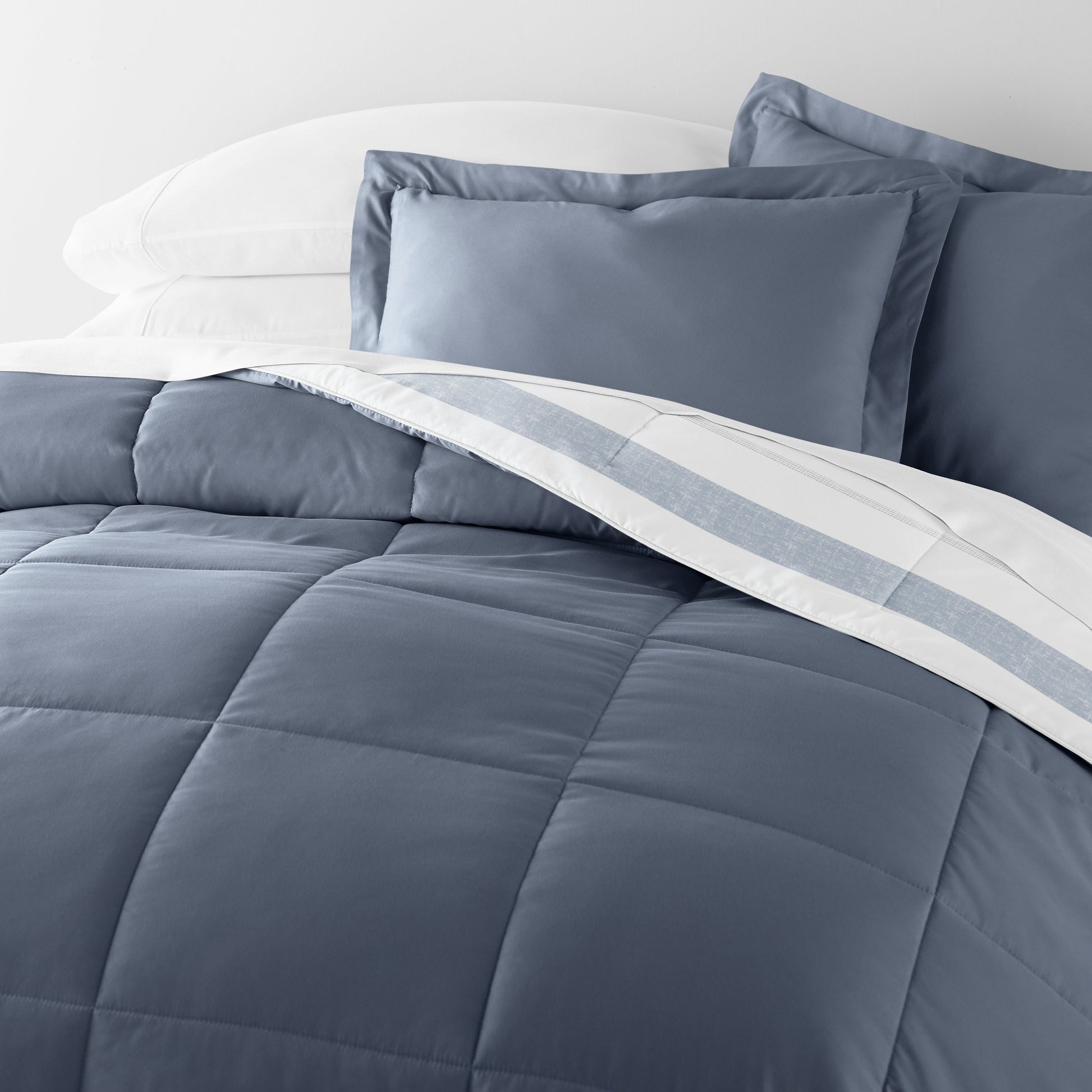 Stitched Stripe Reversible Patterned Down-Alternative Comforter Set