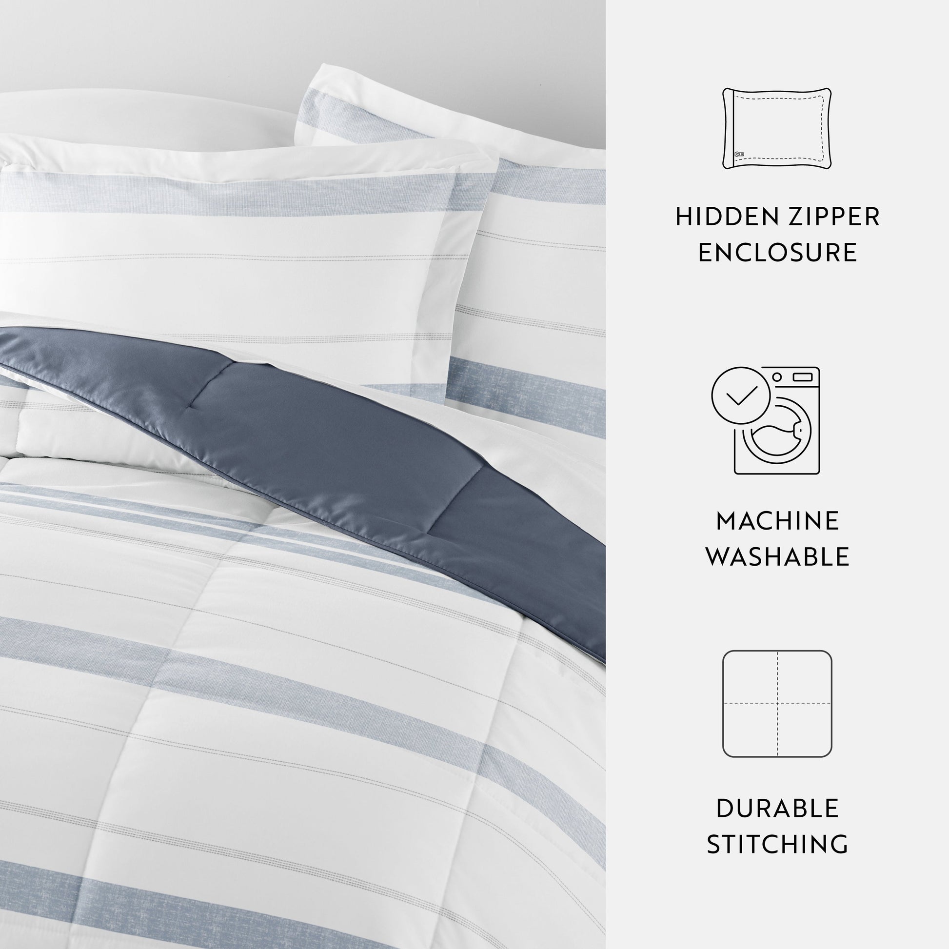 Stitched Stripe Reversible Patterned Down-Alternative Comforter Set