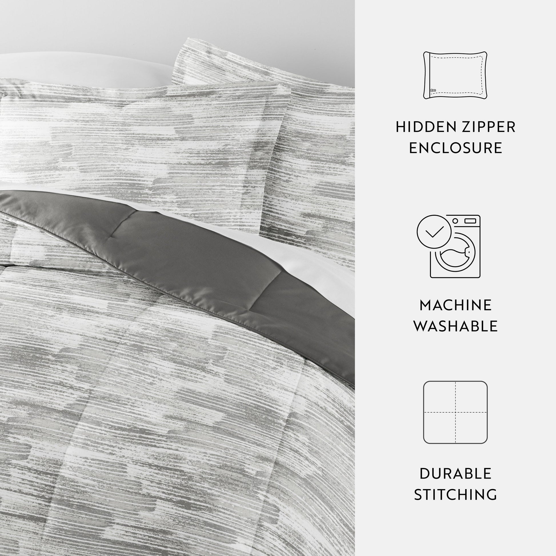 Textured Stripe Reversible Patterned Down-Alternative Comforter Set