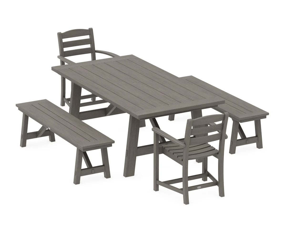 Polywood - La Casa Cafe 5-Piece Rustic Farmhouse Dining Set with Benches - FREE SHIPPING