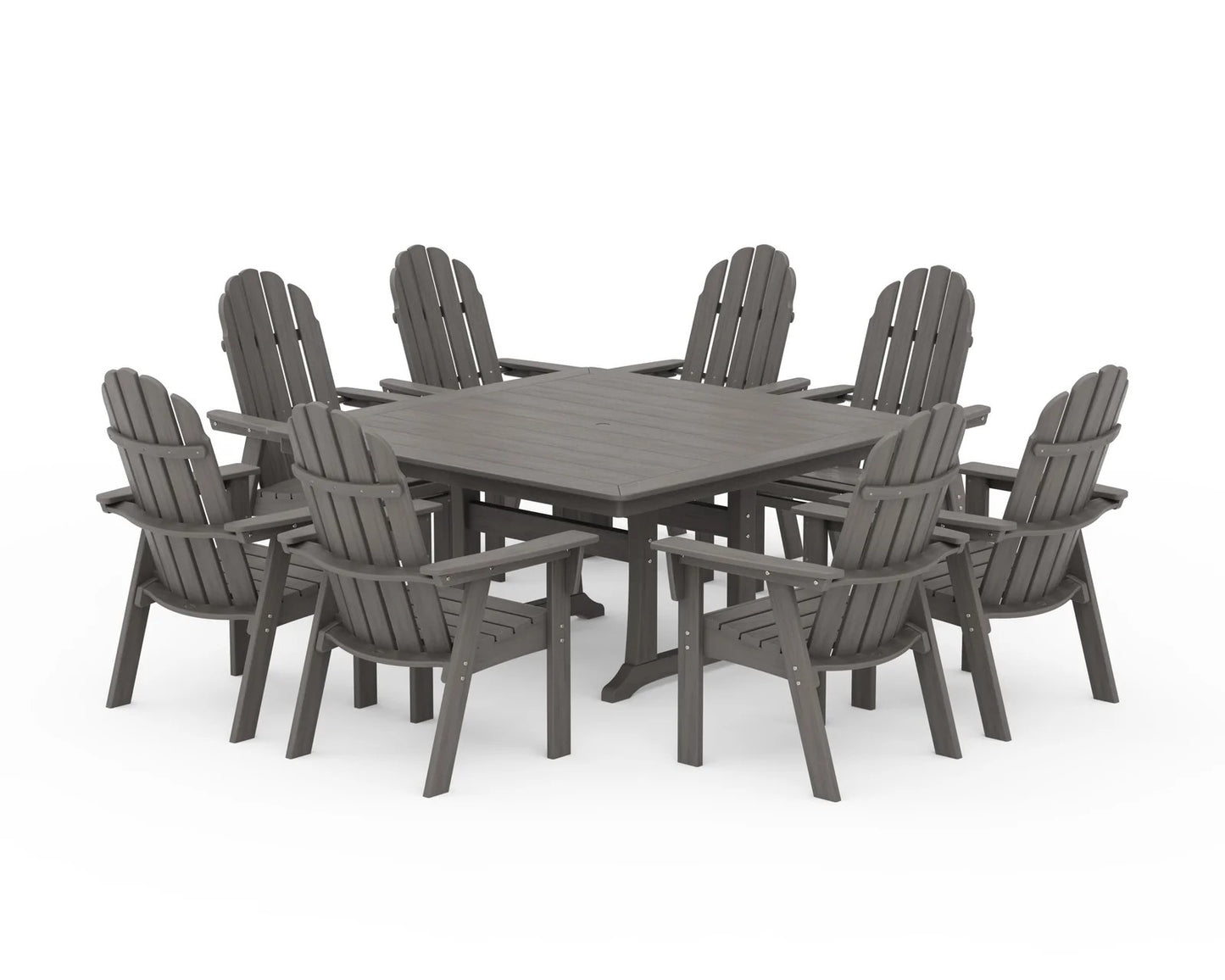 Polywood - Vineyard Curveback Adirondack 9-Piece Nautical Trestle Dining Set - FREE SHIPPING