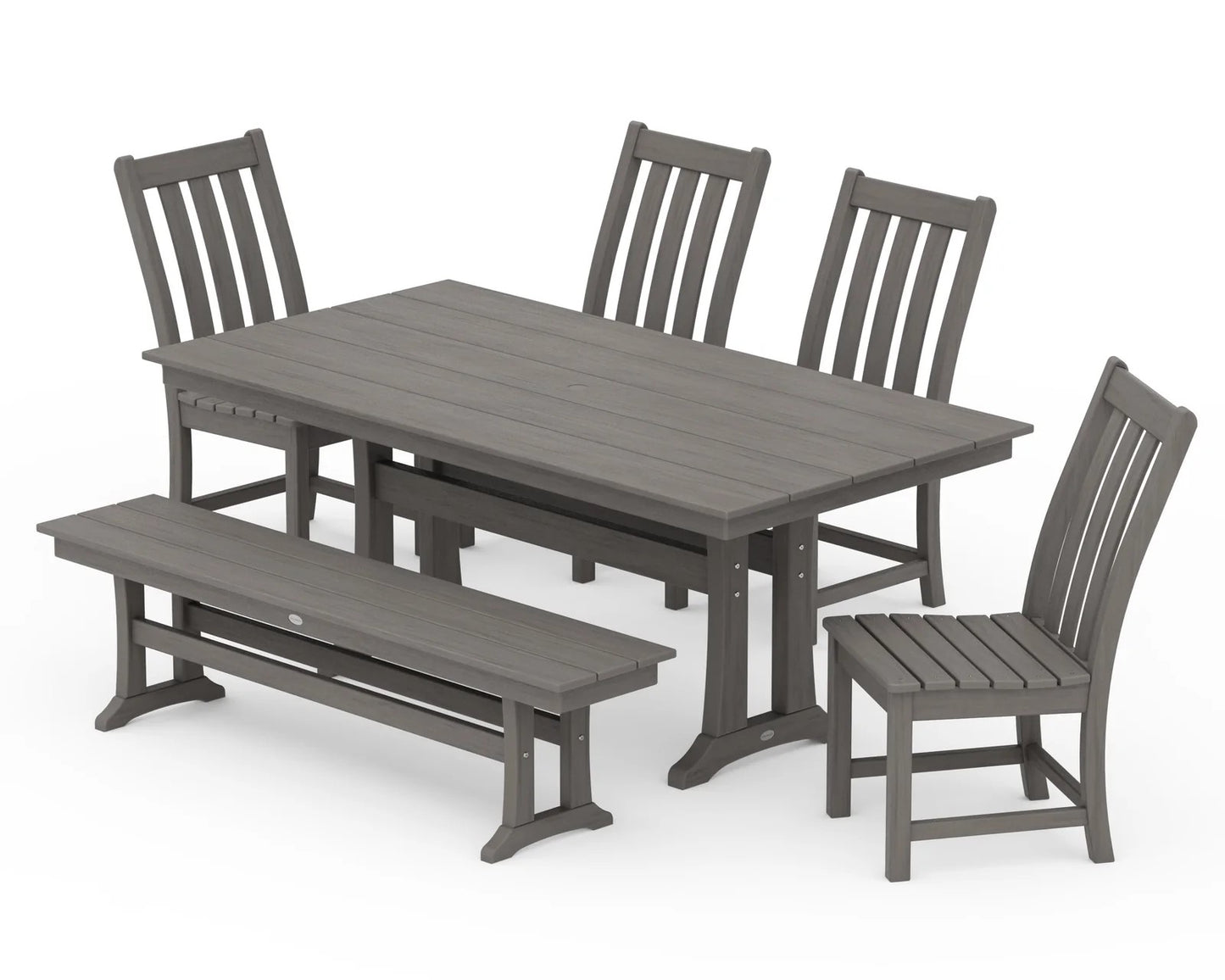 Polywood - Vineyard Side Chair 6-Piece Farmhouse Dining Set with Trestle Legs & Bench - FREE SHIPPING