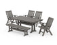 Polywood - Vineyard 6-Piece Folding Chair Farmhouse Dining Set with Trestle Legs & Bench - FREE SHIPPING