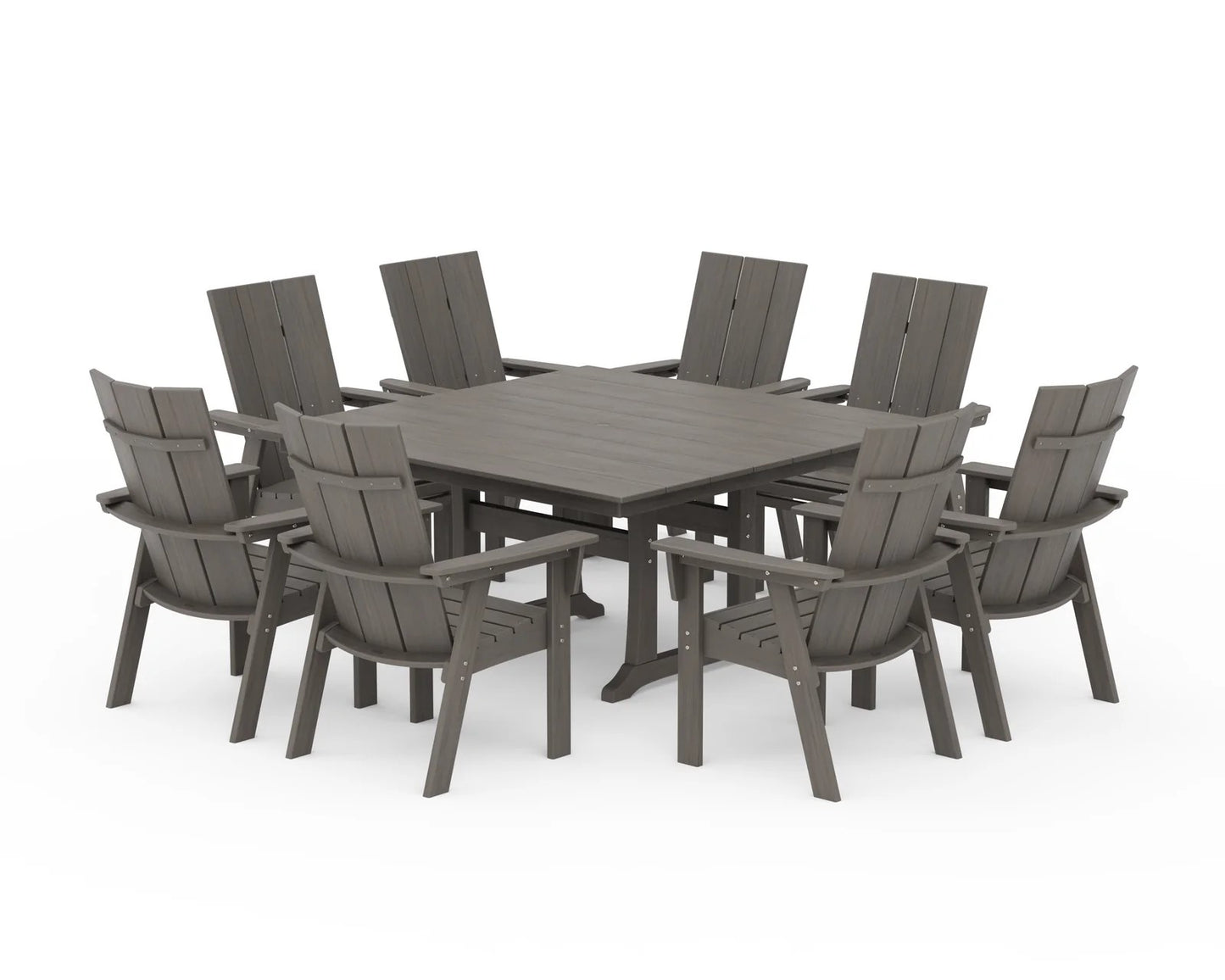 Polywood - Modern Curveback Adirondack 9-Piece Farmhouse Trestle Dining Set - FREE SHIPPING