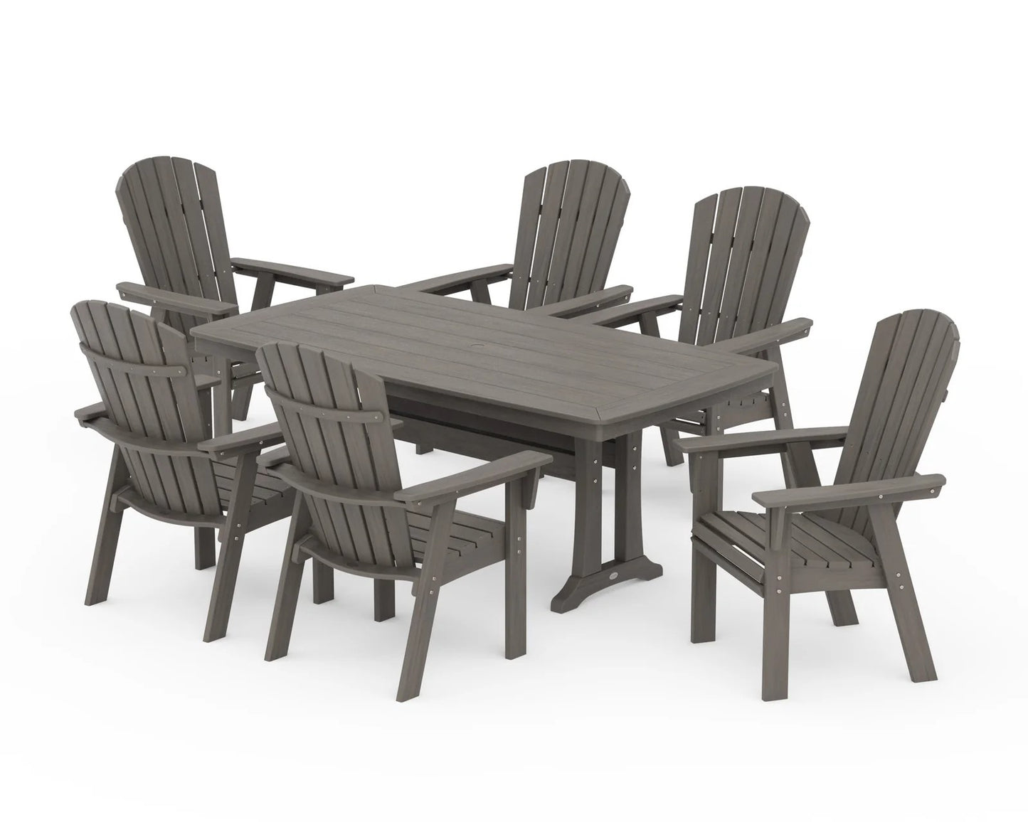 Polywood - Nautical Curveback Adirondack 7-Piece Dining Set with Trestle Legs - FREE SHIPPING