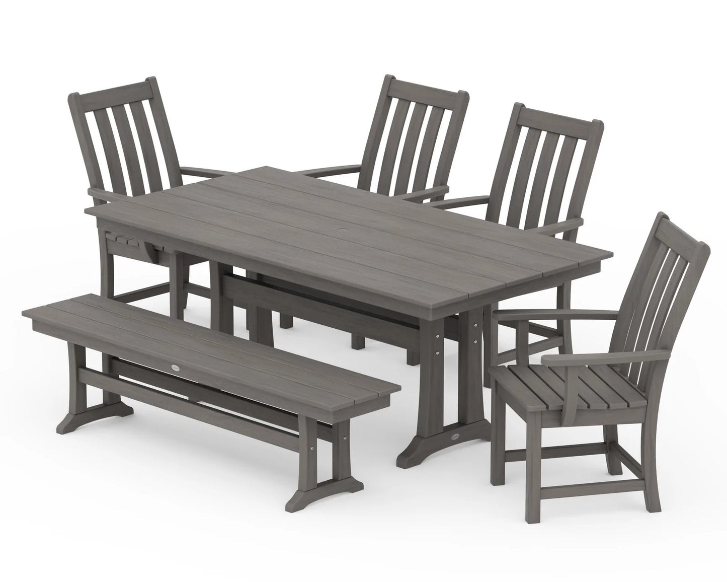 Polywood - Vineyard 6-Piece Arm Chair Farmhouse Dining Set with Trestle Legs & Bench - FREE SHIPPING