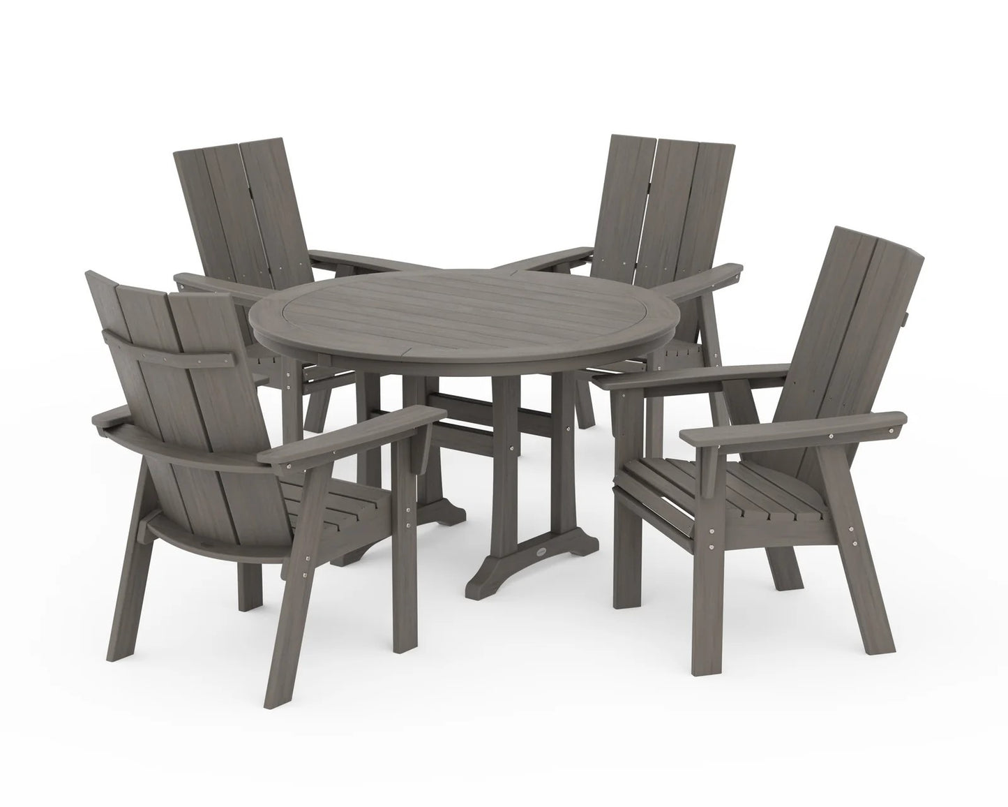 Polywood - Modern Curveback Adirondack 5-Piece Nautical Trestle Dining Set - FREE SHIPPING