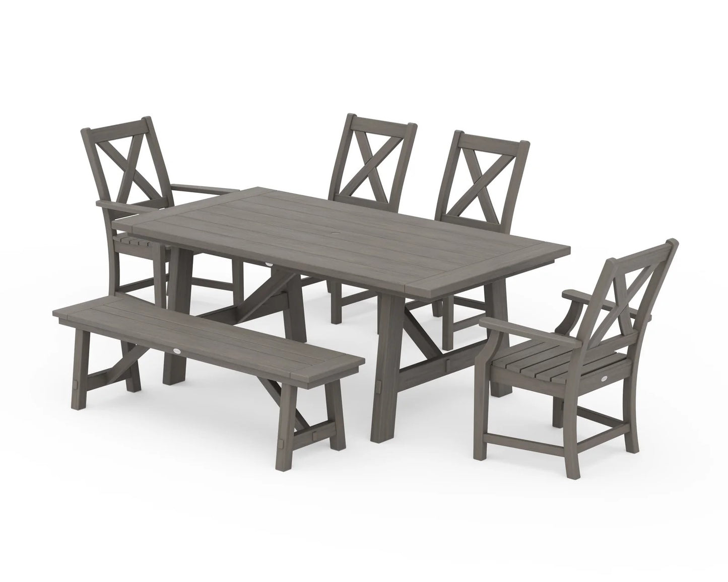 Polywood - Braxton 6-Piece Rustic Farmhouse Arm Chair Dining Set with Bench - FREE SHIPPING