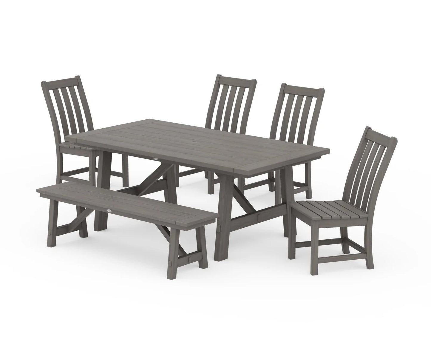 Polywood - Vineyard 6-Piece Rustic Farmhouse Side Chair Dining Set with Bench - FREE SHIPPING