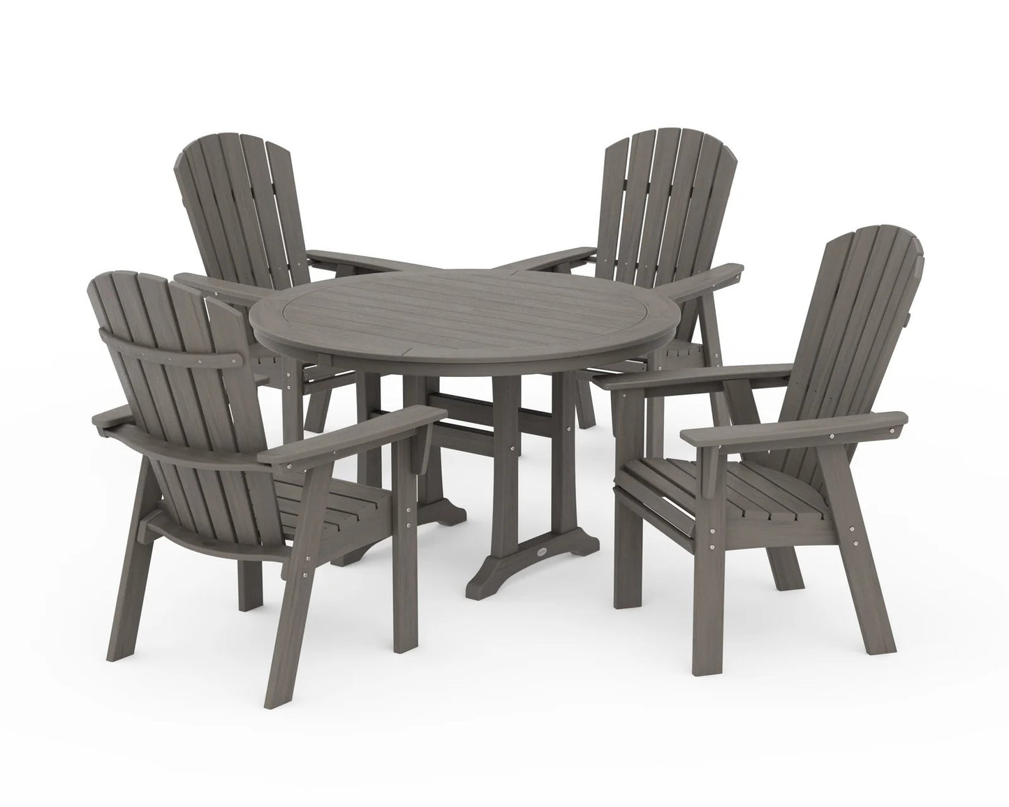 Polywood - Nautical Curveback Adirondack 5-Piece Round Dining Set with Trestle Legs - FREE SHIPPING