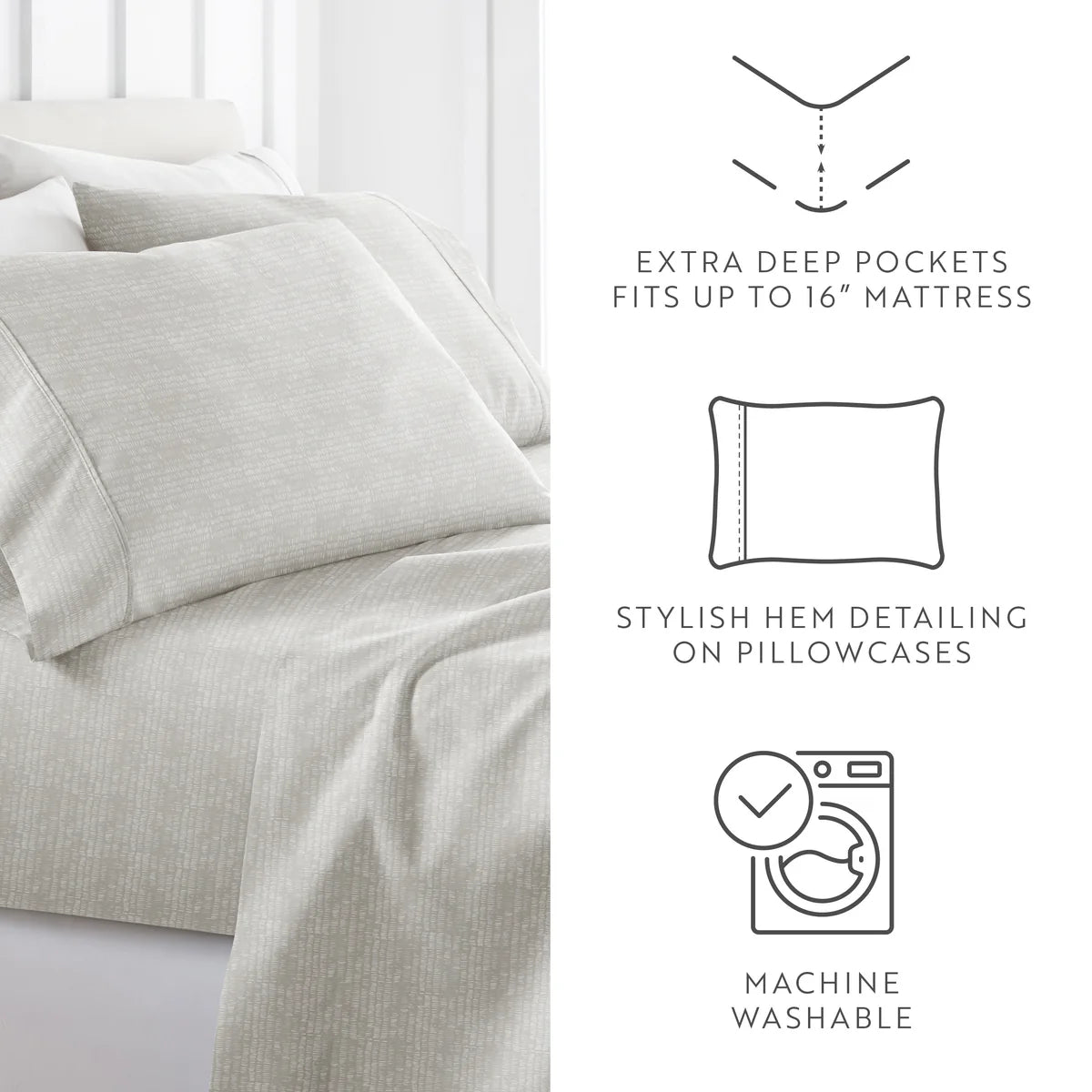 Dashed Lines 4-Piece Patterned Sheet Set
