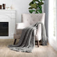 Slub-Yarn Basketweave Throw Blanket with Fringed Edges