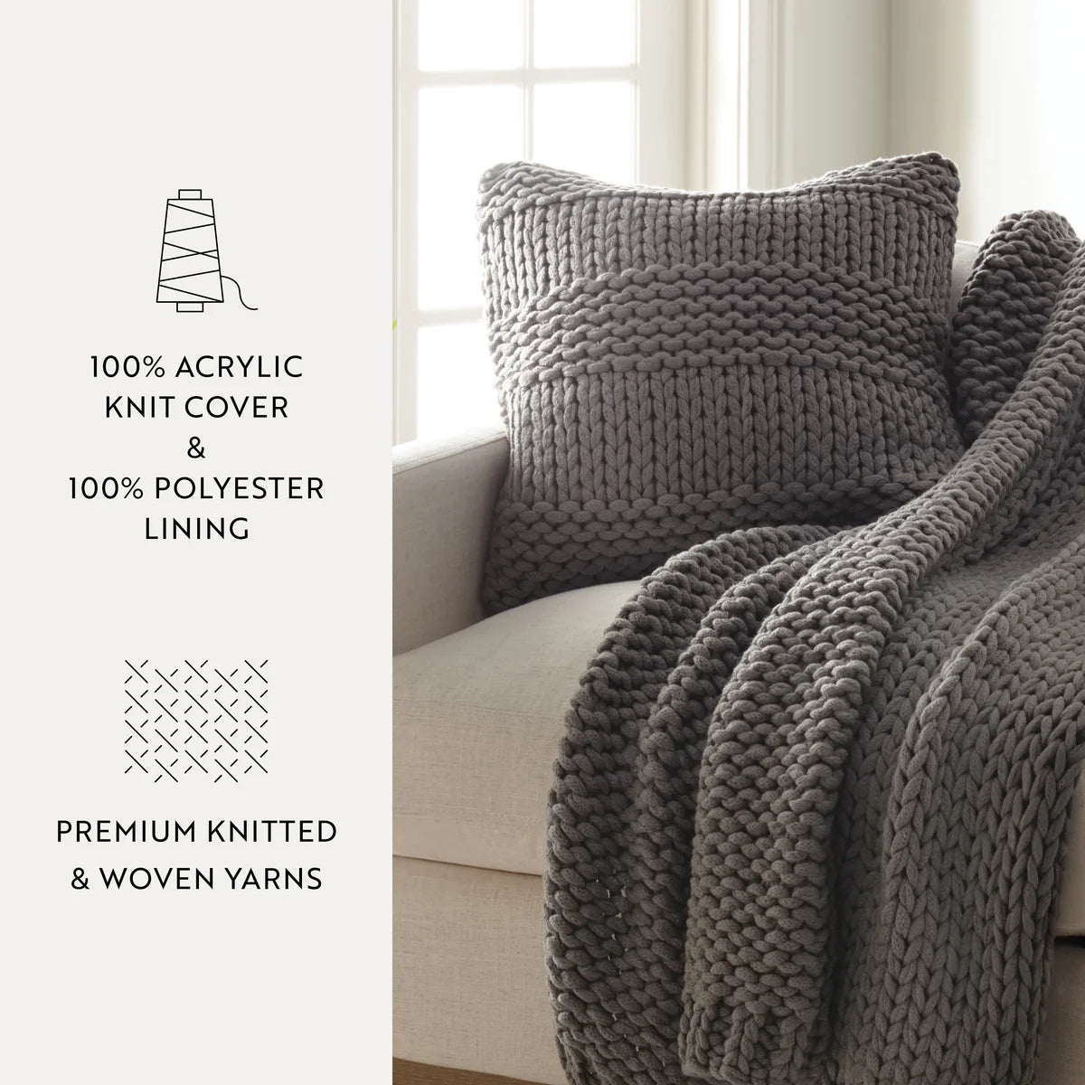 Cozy Chunky Knit Acrylic Decor Throw Pillow Cover